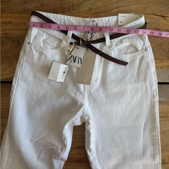 90s High-Waisted Straight Jeans with Belt, White, Zara, NWT - Picture 4 of 11